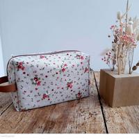 Trousse de toilette petites fleurs vertes et brique